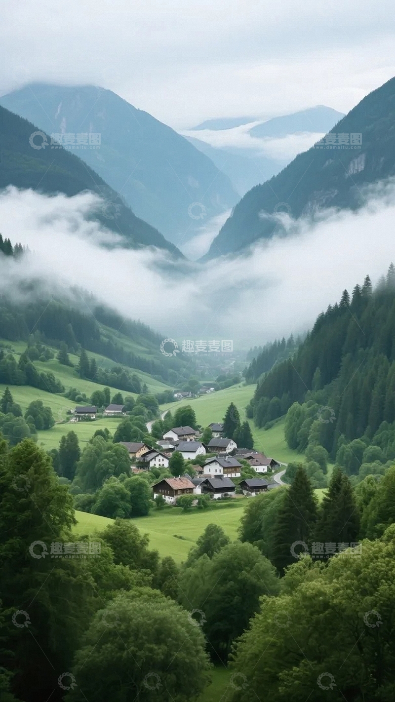 高清大图下载【趣麦麦图】坐落在山谷之中的小村落04