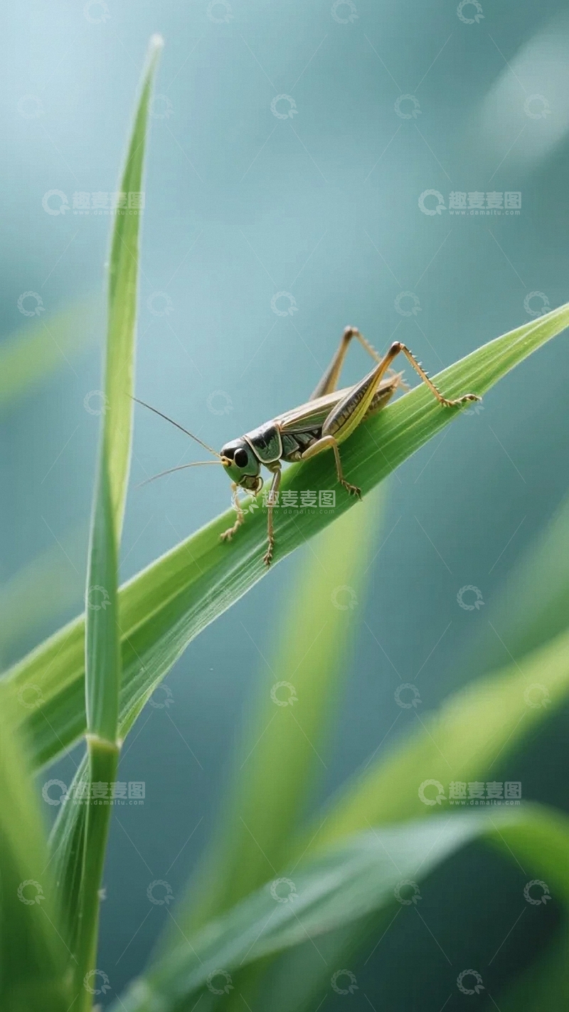 高清大图下载【趣麦麦图】绿叶上的蚂蚱01