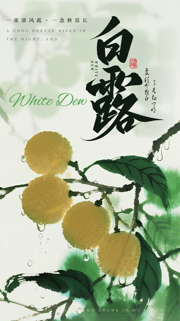 古风白露水彩龙眼水滴节气宣传海报
