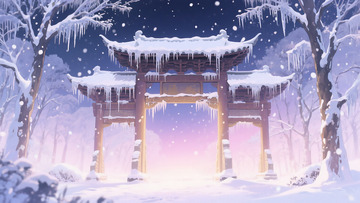 寒冬风景大雪纷飞