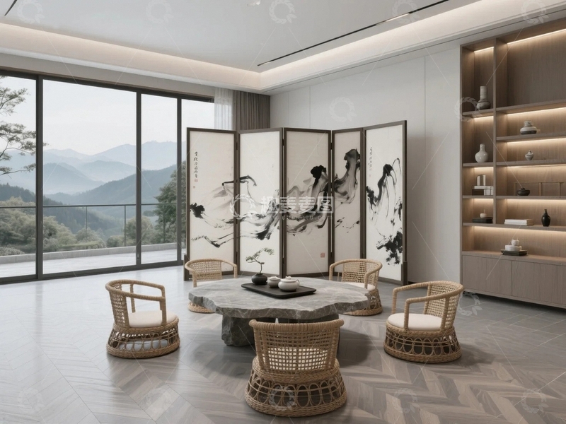高清大图下载【趣麦麦图】中式简约风格客厅设计效果图02