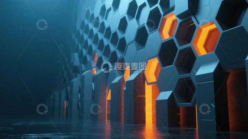高清大图下载【趣麦麦图】-蜂巢状科技背景06