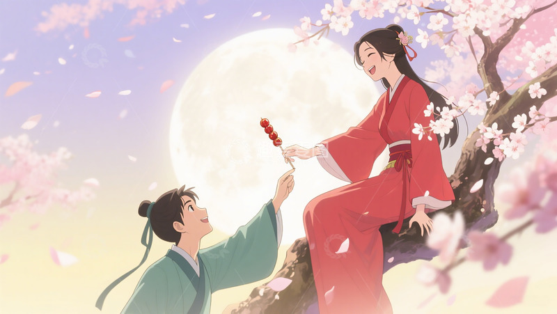 高清大图下载【趣麦麦图】古风七夕情人互动