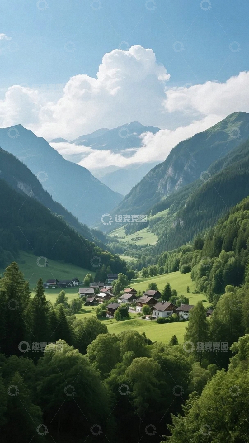 高清大图下载【趣麦麦图】坐落在山谷之中的小村落03