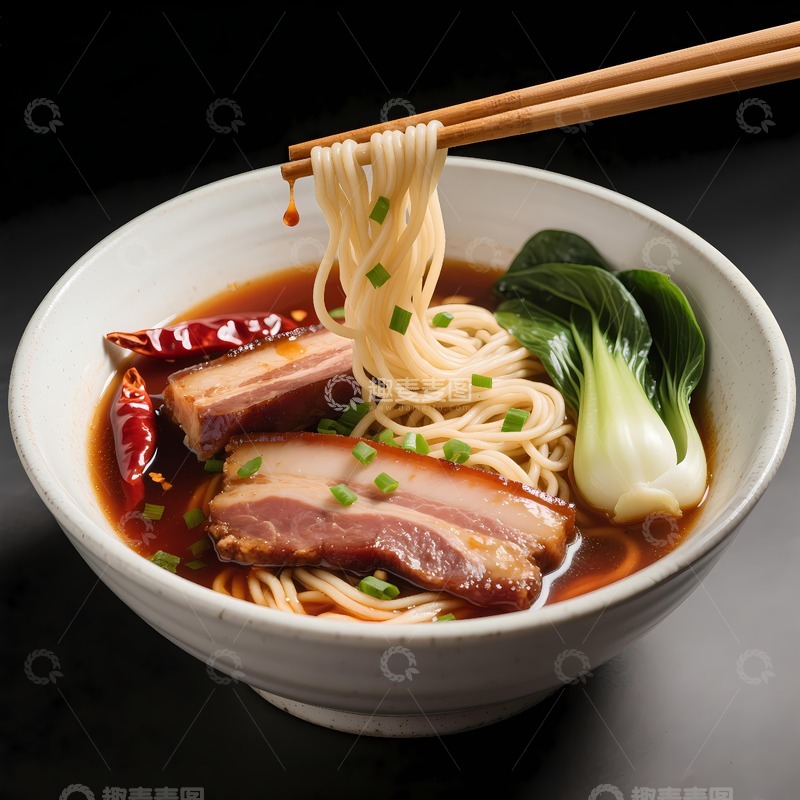 筷子举起面条大肉面