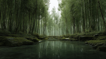 湖泊竹林摄影图