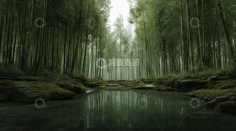 高清大图下载【趣麦麦图】湖泊竹林摄影图