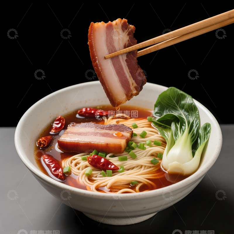 筷子举起肉片大肉面