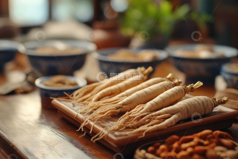 高清大图下载【趣麦麦图】一木盒子人参药材