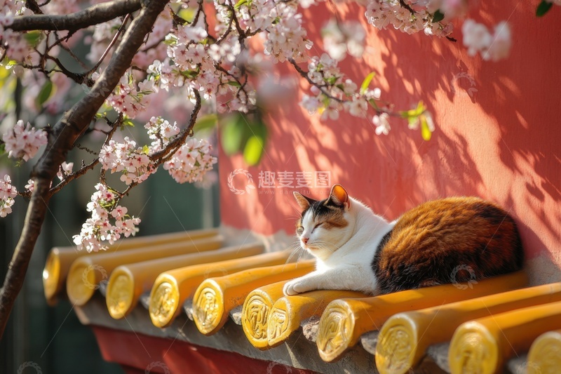 高清大图下载【趣麦麦图】趴在房梁上的橘猫