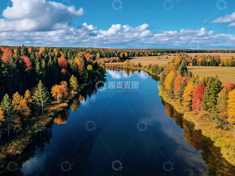 高清大图下载【趣麦麦图】秋色的河流美景
