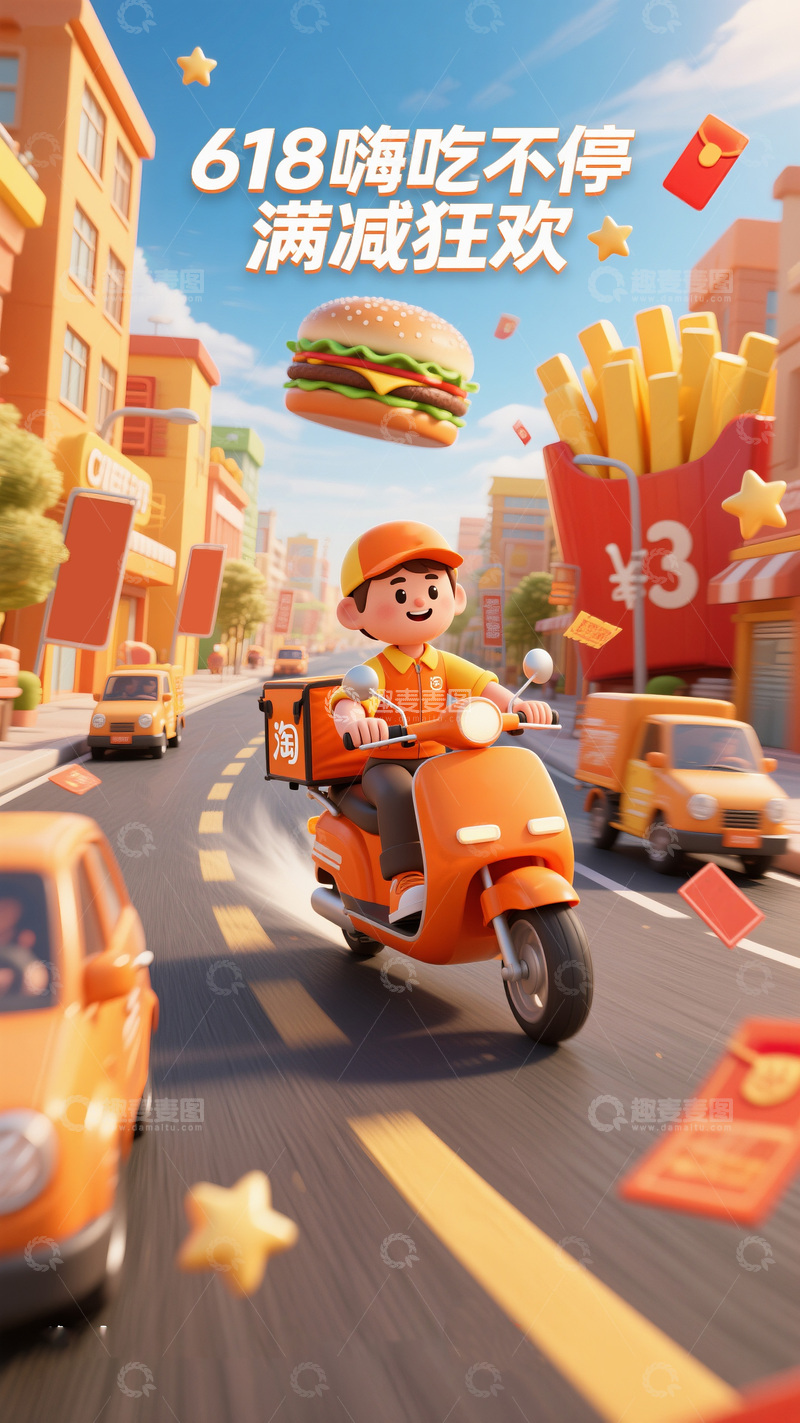 高清大图下载【趣麦麦图】618 美食配送狂欢行