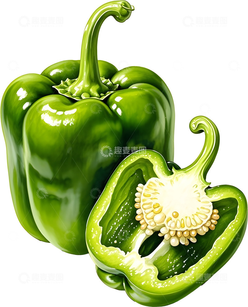 高清大图下载【趣麦麦图】青色彩椒写实插画