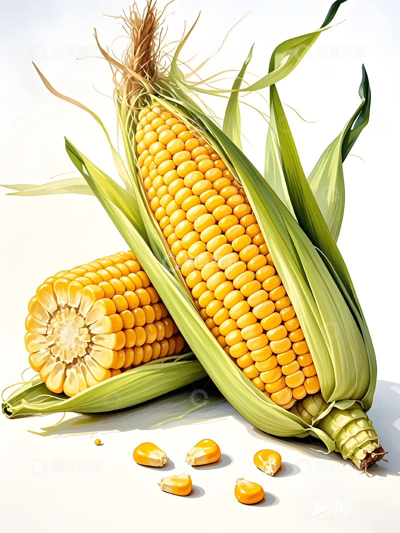 高清大图下载【趣麦麦图】玉米写实插画