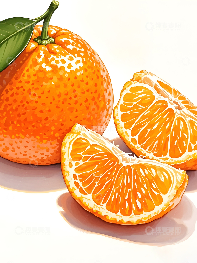 高清大图下载【趣麦麦图】橙子写实插画