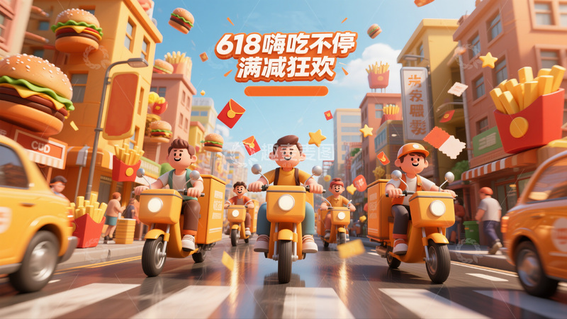 高清大图下载【趣麦麦图】618 美食配送狂欢街