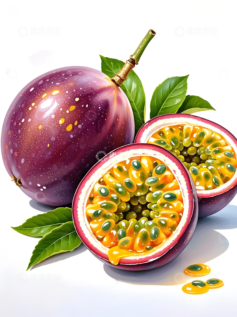 高清大图下载【趣麦麦图】百香果写实插画