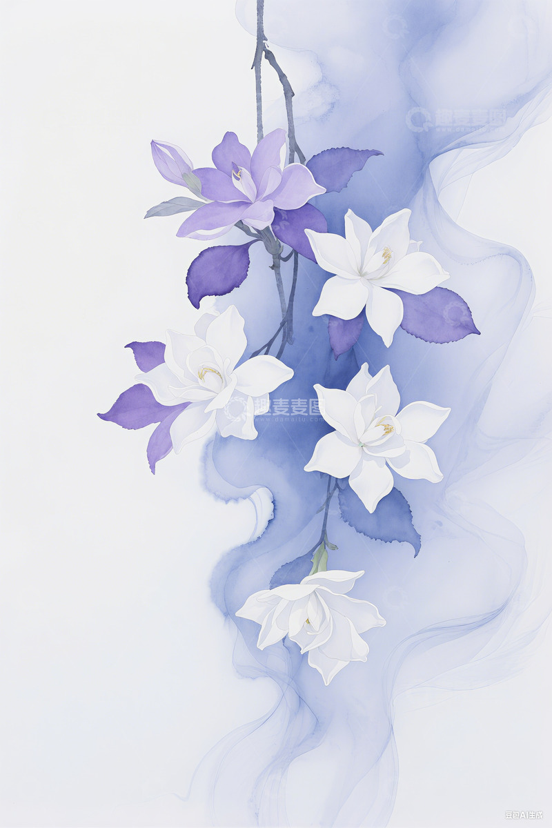 高清大图下载【趣麦麦图】水墨栀子花素材