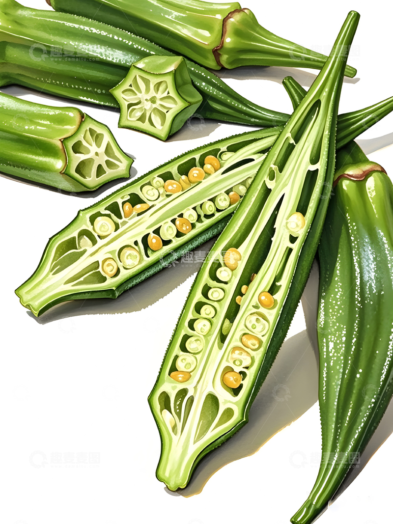高清大图下载【趣麦麦图】秋葵写实插画