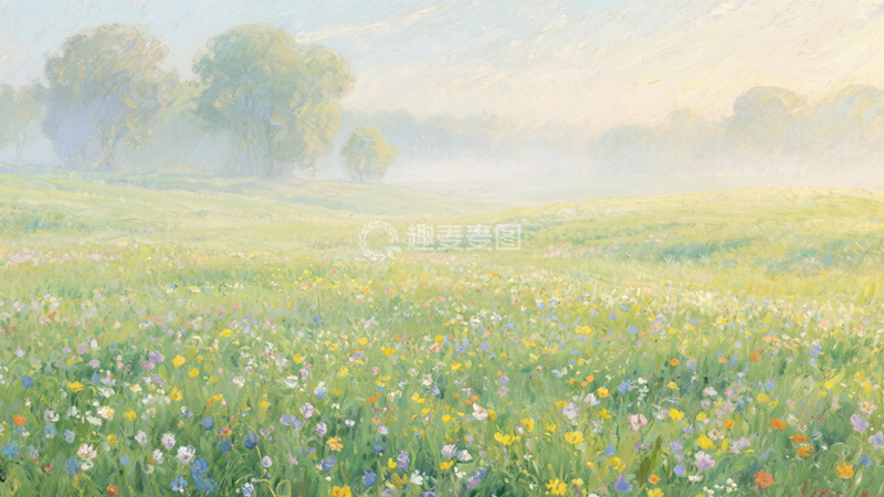 高清大图下载【趣麦麦图】花海晨雾油画清新田园2