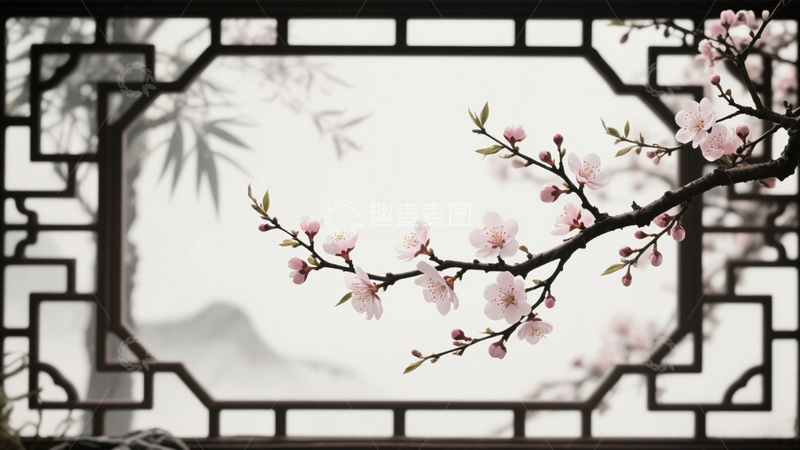高清大图下载【趣麦麦图】-窗前景花古典雅致东方1