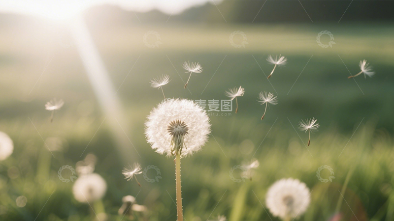 高清大图下载【趣麦麦图】蒲公英飘散阳光治愈田园1