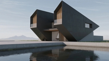 几何切割造型别墅效果图07