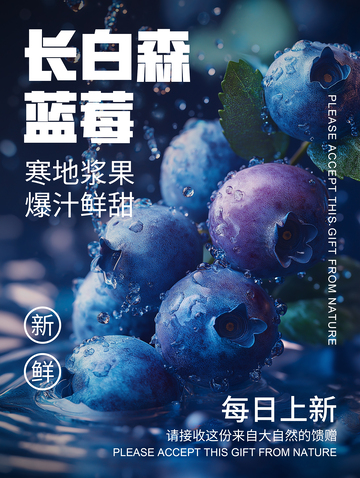 蓝莓简约水果宣传海报