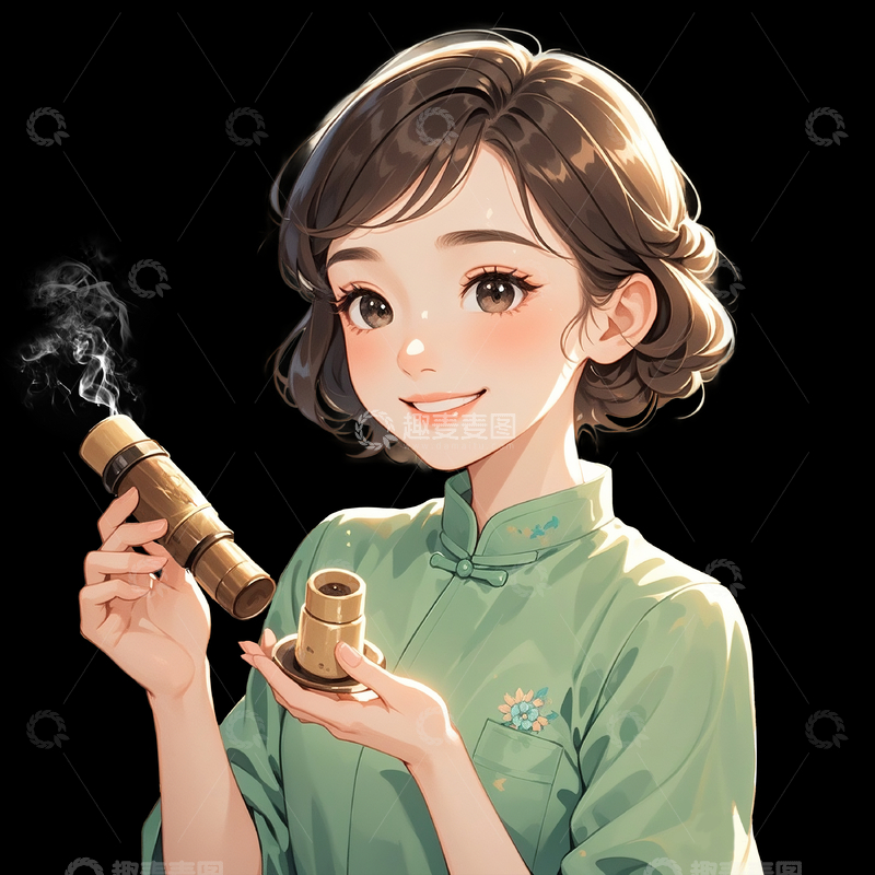 源文件下载【趣麦麦图】拿着艾灸的女中医