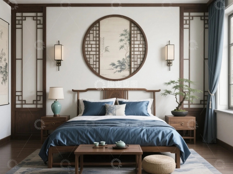 高清大图下载【趣麦麦图】中式风雅卧室效果图08