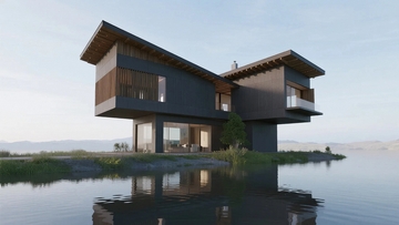 几何切割造型别墅效果图02