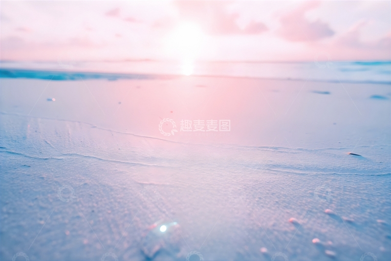 高清大图下载【趣麦麦图】粉蓝海滩日出浪漫景