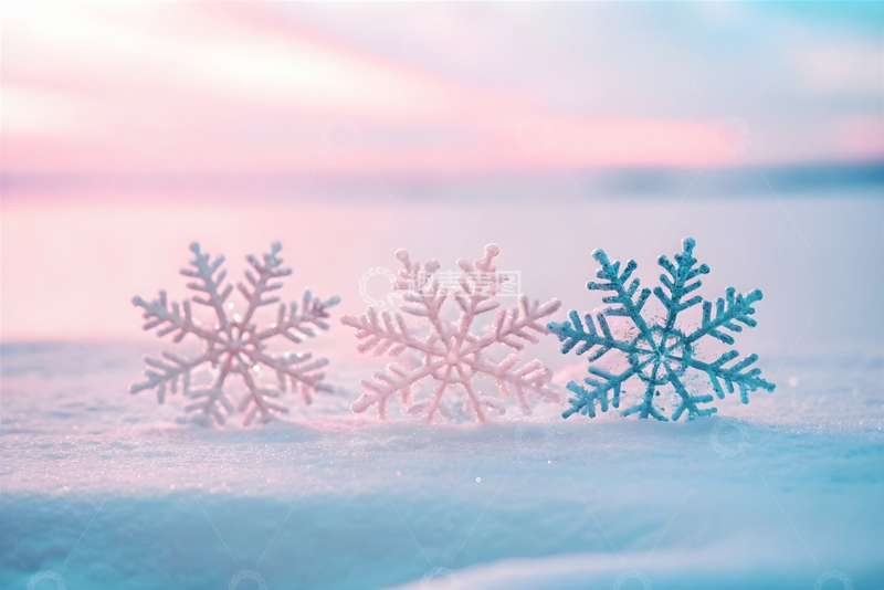 高清大图下载【趣麦麦图】粉蓝雪景装饰雪花