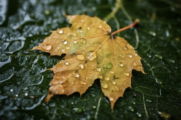 秋天雨中落下的枫叶