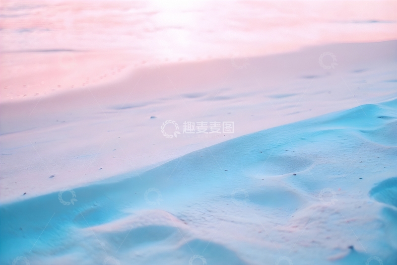 高清大图下载【趣麦麦图】粉蓝沙滩日落柔景