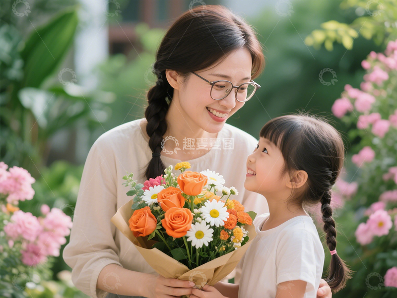 高清大图下载【趣麦麦图】教师节学生向老师献花高清摄影图