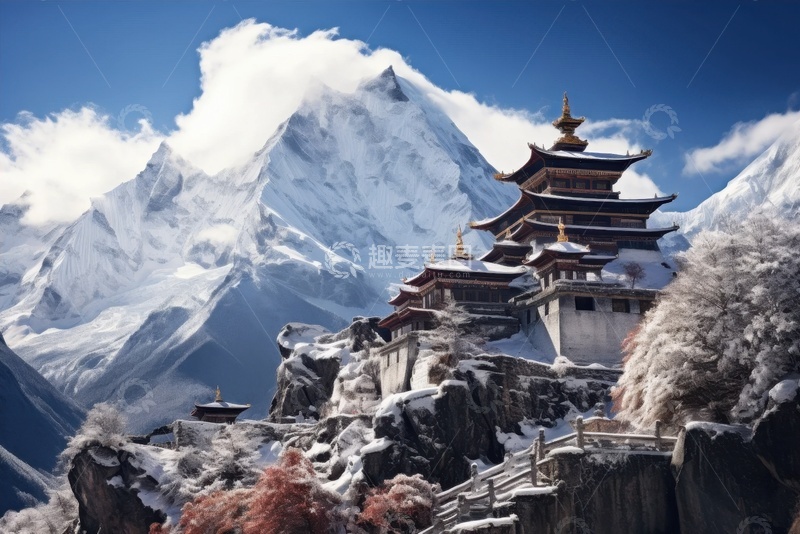 高清大图下载【趣麦麦图】雪山脚下的寺庙建筑