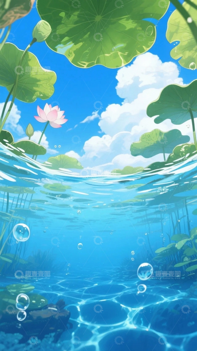 高清大图下载【趣麦麦图】夏至荷塘清凉背景01