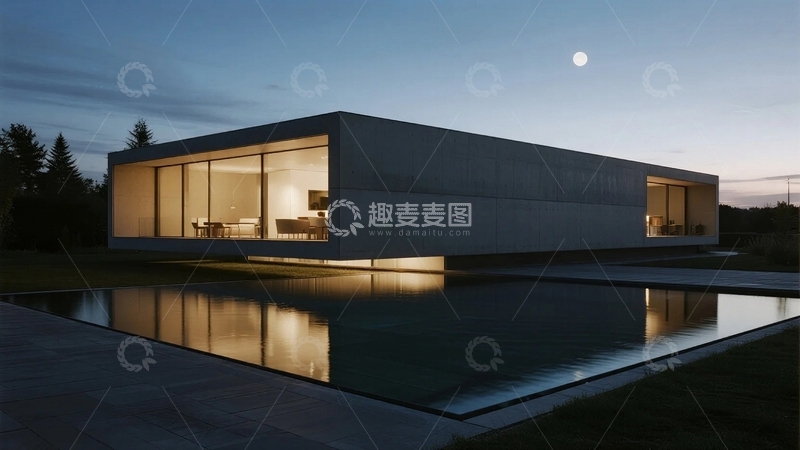 高清大图下载【趣麦麦图】现代别墅夜景效果图04