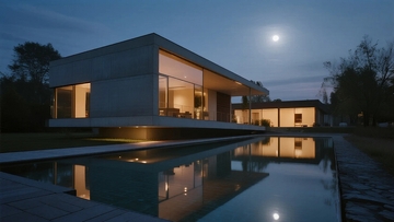 现代别墅夜景效果图02