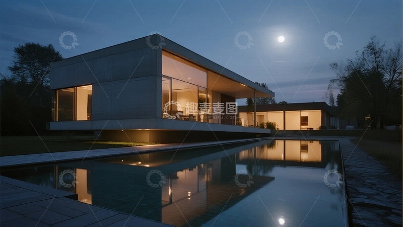 高清大图下载【趣麦麦图】现代别墅夜景效果图02