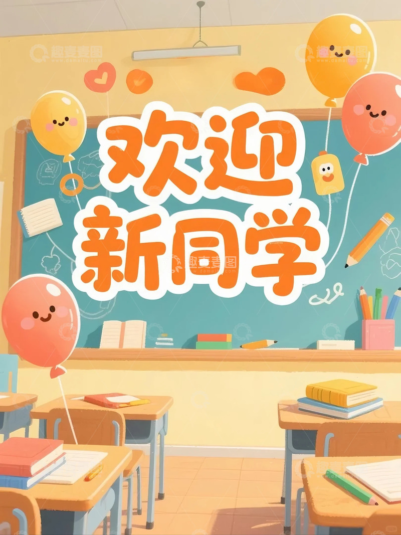 高清大图下载【趣麦麦图】开学季迎新海报