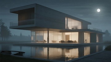 现代别墅夜景效果图07