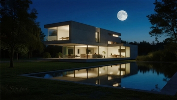 现代别墅夜景效果图03