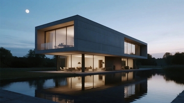 现代别墅夜景效果图06