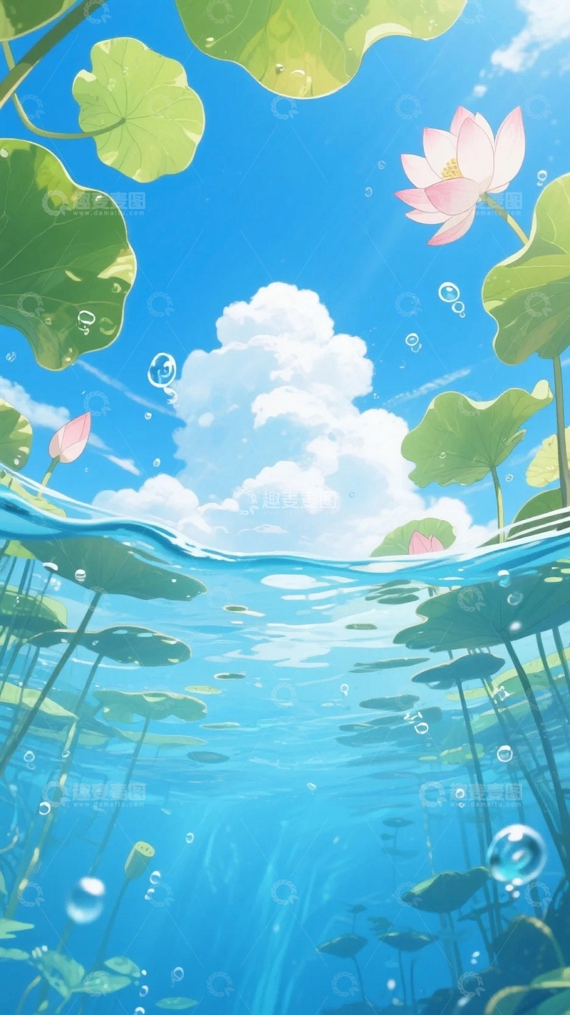 高清大图下载【趣麦麦图】夏至荷塘清凉背景02