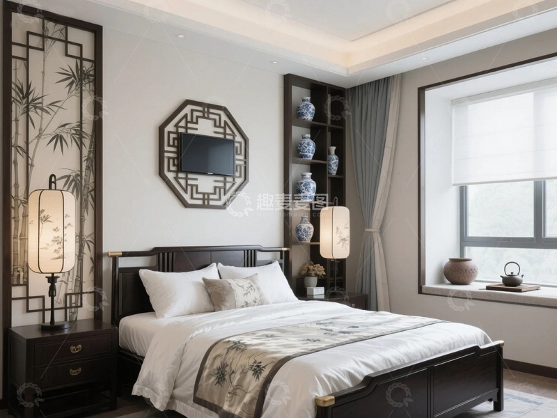 高清大图下载【趣麦麦图】新中式卧室效果图3