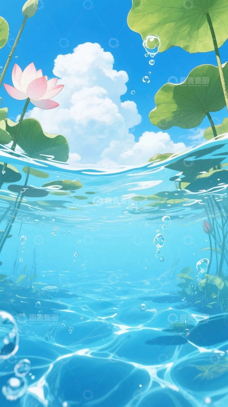 高清大图下载【趣麦麦图】夏至荷塘清凉背景04