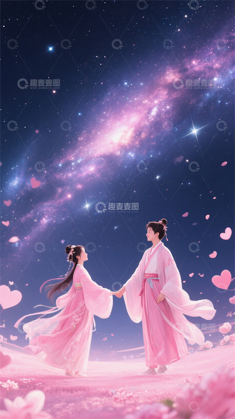 高清大图下载【趣麦麦图】七夕电商情侣爱情海报背景壁纸素材2