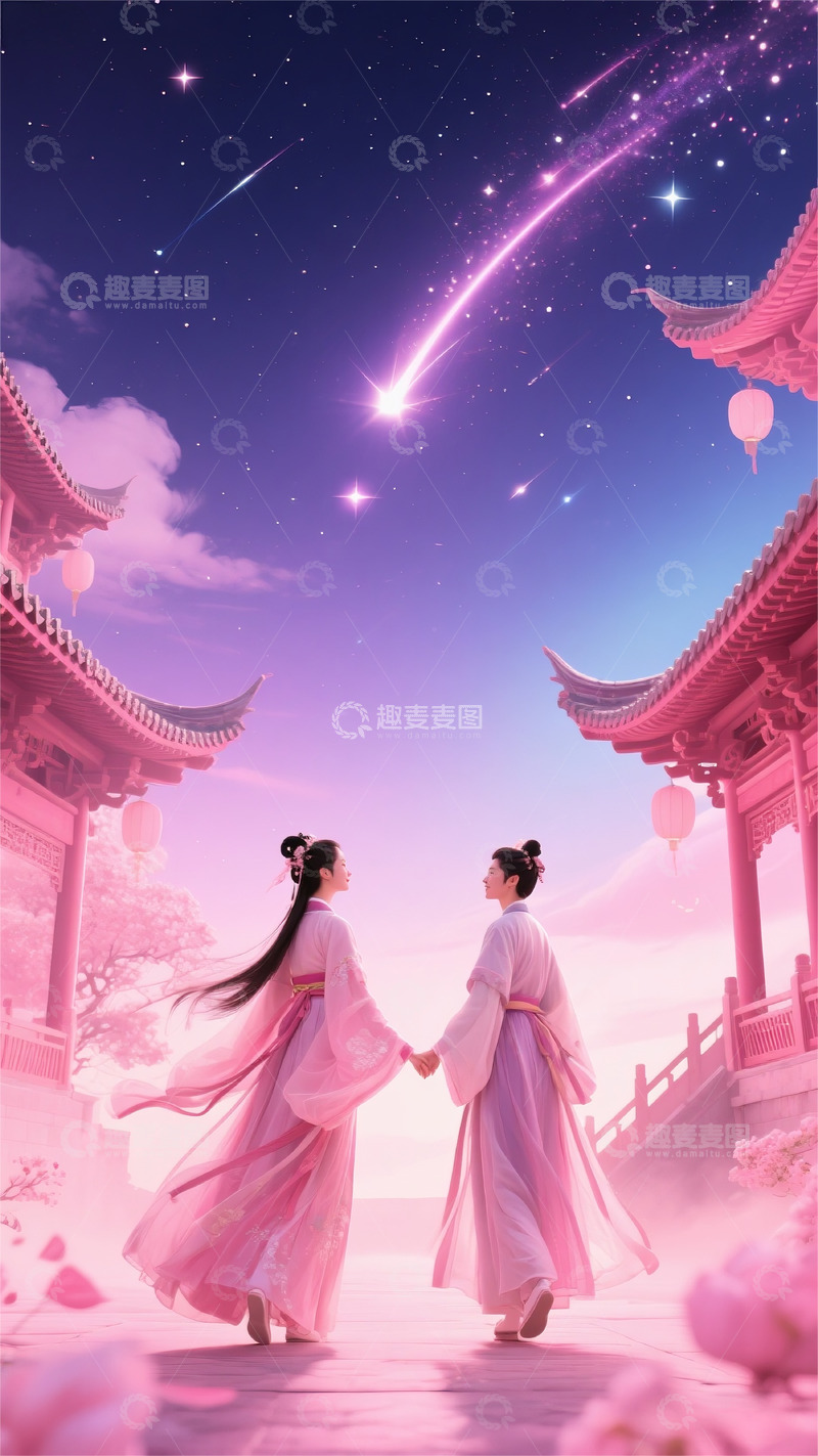 高清大图下载【趣麦麦图】七夕情侣爱情电商海报背景壁纸素材12